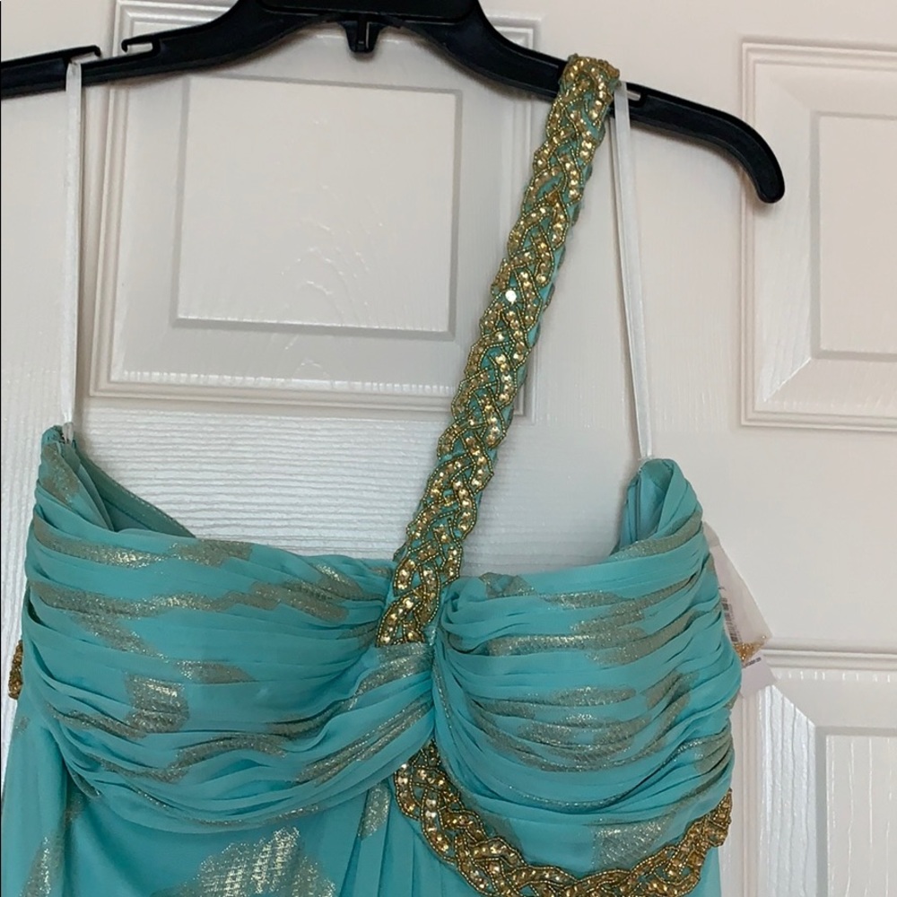 Turquoise and gold dress